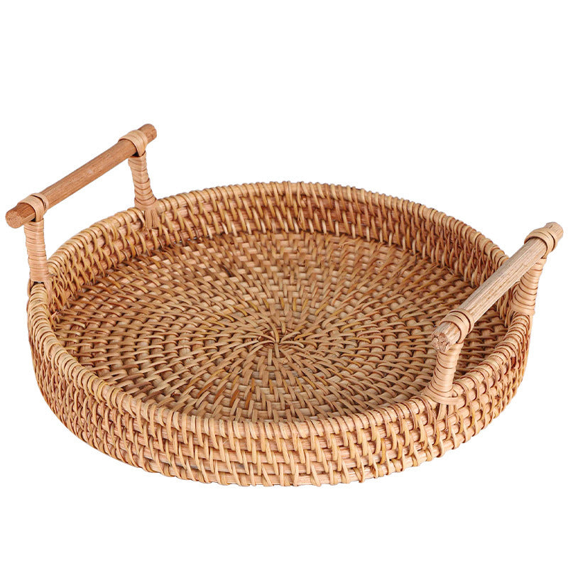 Fruit Basket Bread Basket Picnic Blue Round Tray
