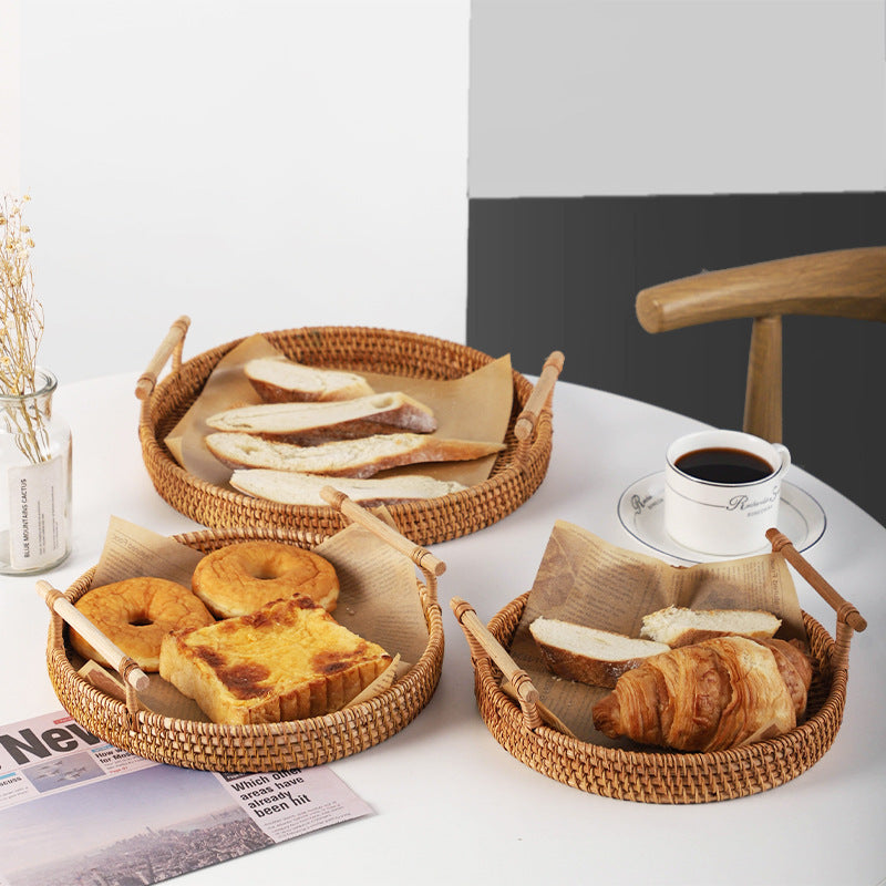 Fruit Basket Bread Basket Picnic Blue Round Tray