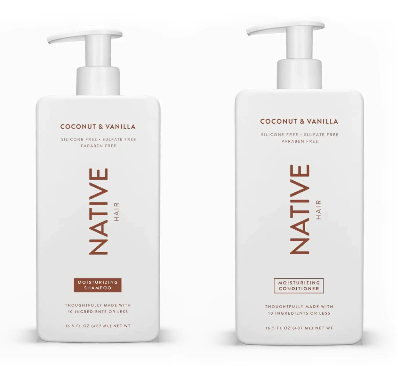 Native Shampoo and Conditioner Set | Sulfate Paraben and Dye Free with Naturally Derived Clean Ingredients| 16.5 oz (Coconut & Vanilla Moisturizing) 2 1.3 ounces