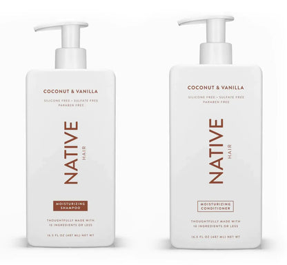 Native Shampoo and Conditioner Set | Sulfate Paraben and Dye Free with Naturally Derived Clean Ingredients| 16.5 oz (Coconut & Vanilla Moisturizing) 2 1.3 ounces
