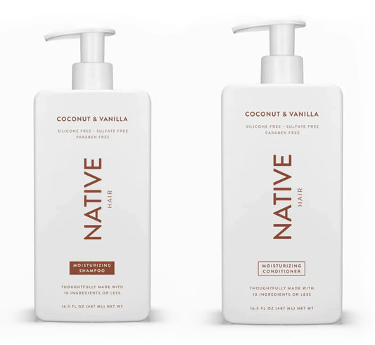 Native Shampoo and Conditioner Set | Sulfate Paraben and Dye Free with Naturally Derived Clean Ingredients| 16.5 oz (Coconut & Vanilla Moisturizing) 2 1.3 ounces